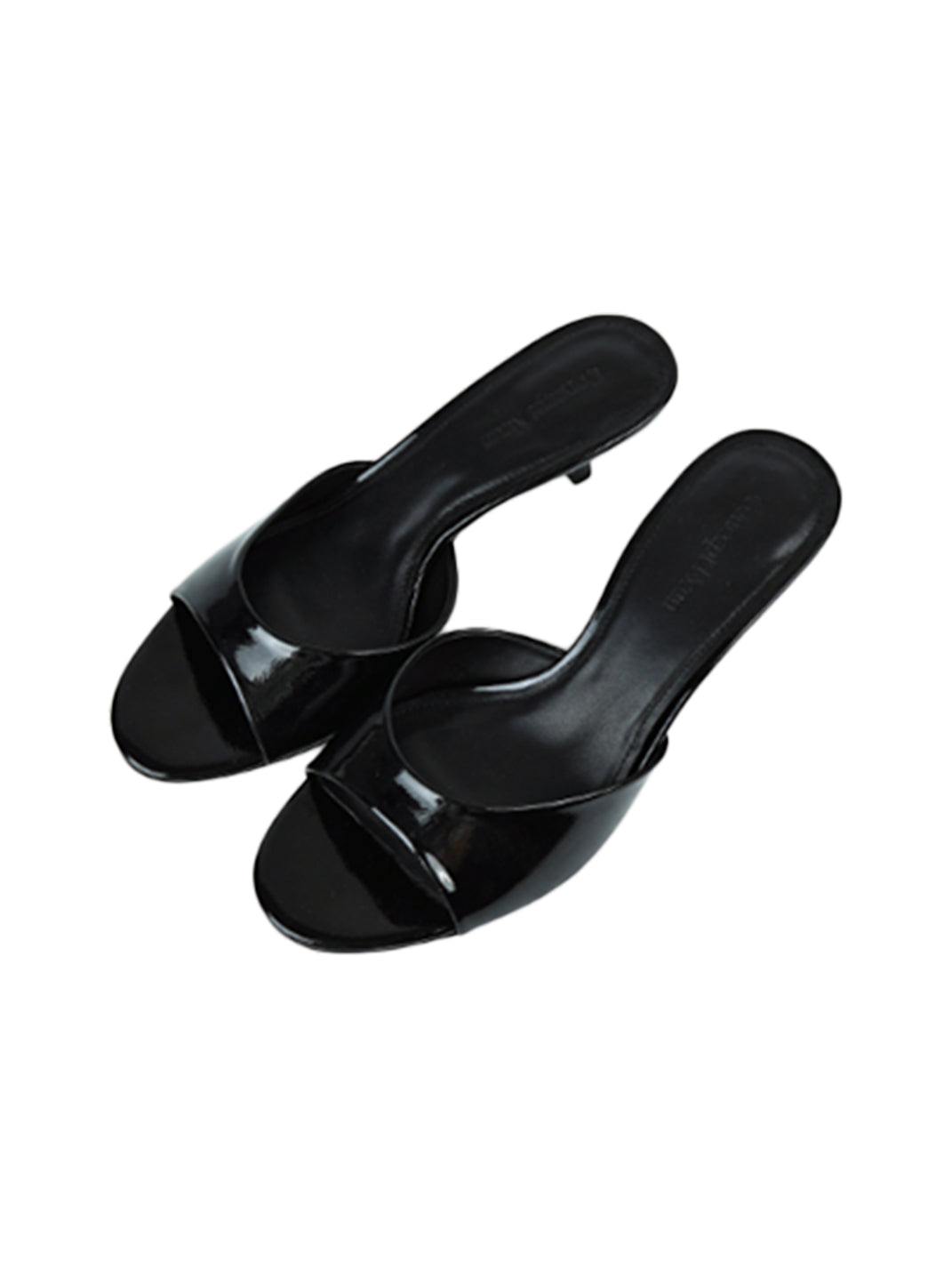 Patent Open-Toe Kitten-Heel Mules