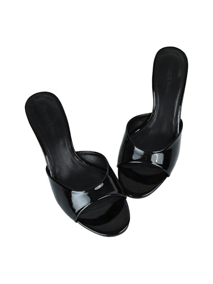 Patent Open-Toe Kitten-Heel Mules