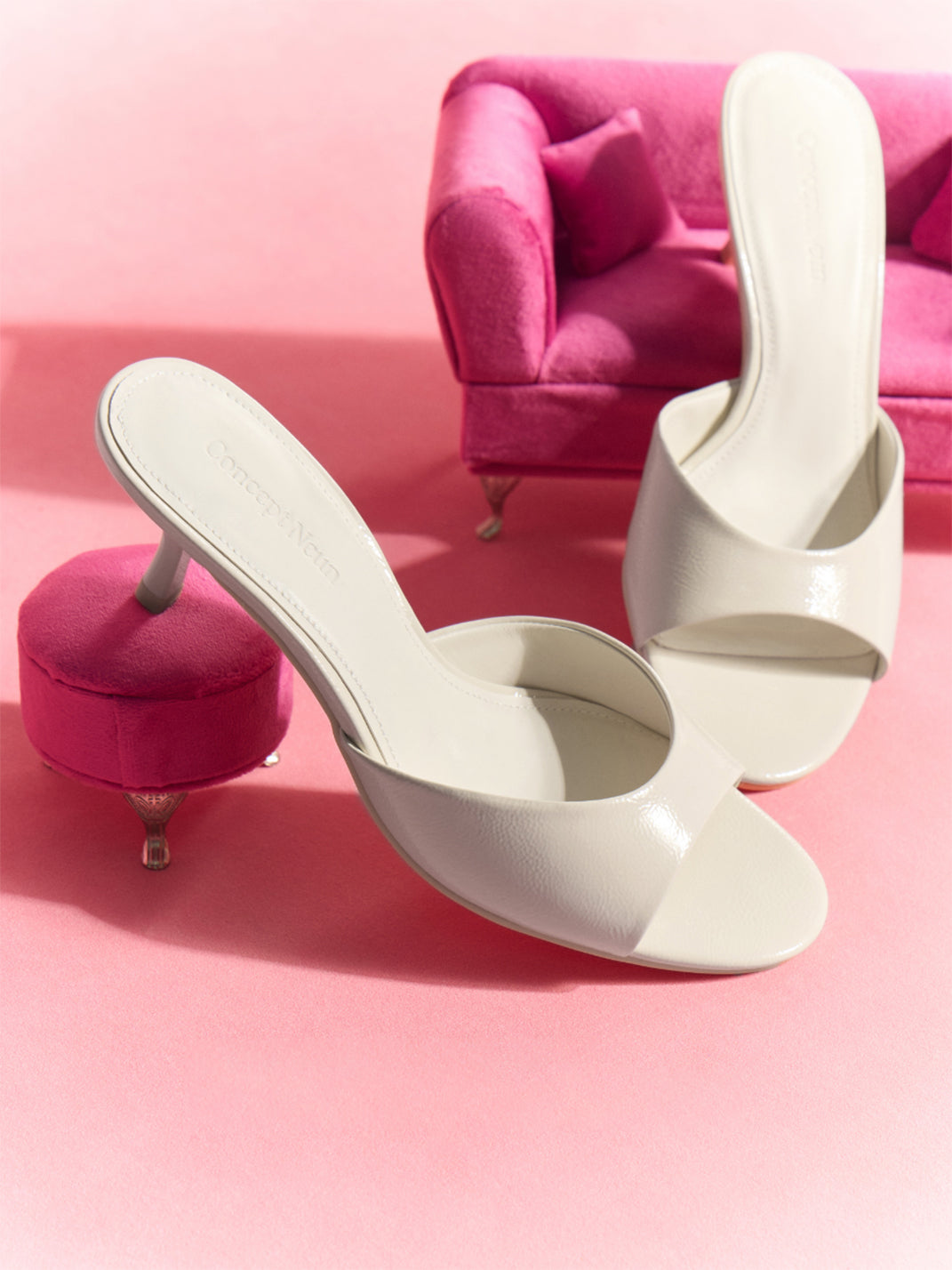 Patent Open-Toe Kitten-Heel Mules