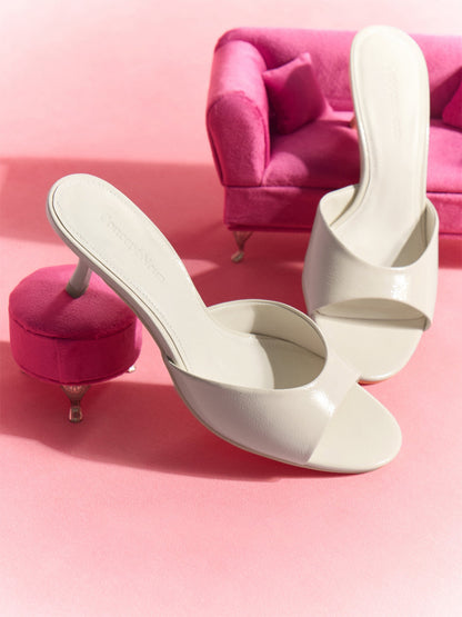 Patent Open-Toe Kitten-Heel Mules