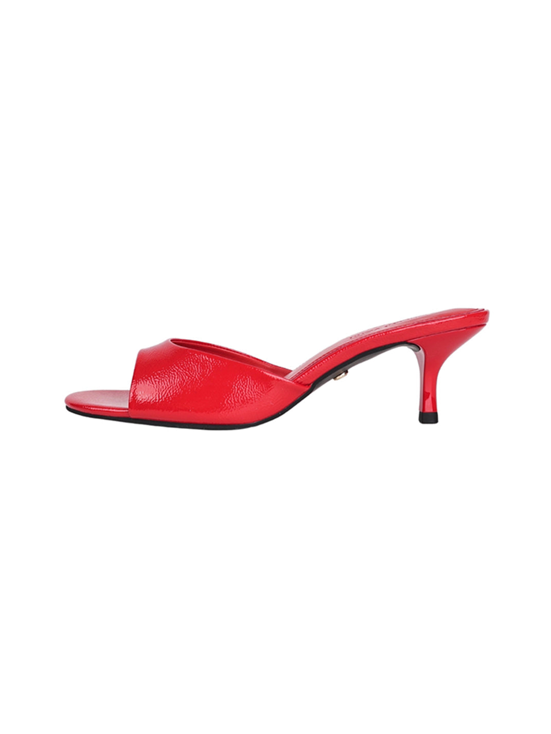 Patent Open-Toe Kitten-Heel Mules