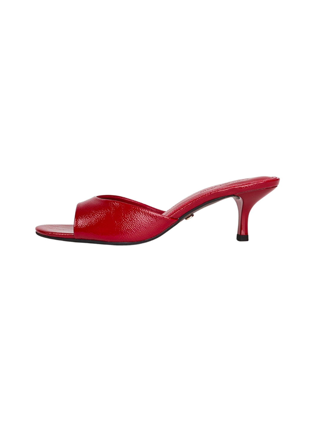 Patent Open-Toe Kitten-Heel Mules