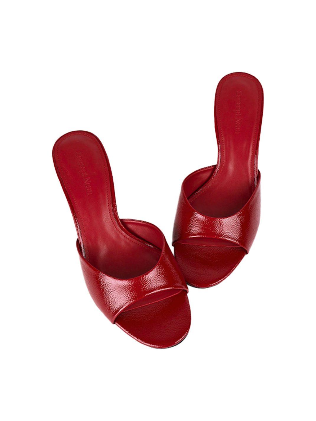 Patent Open-Toe Kitten-Heel Mules