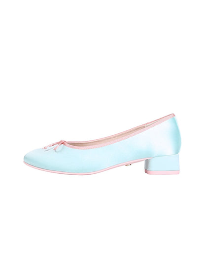 Satin Bow Low Block-Heel Ballet Pumps