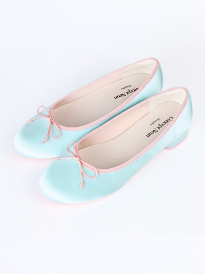 Satin Bow Low Block-Heel Ballet Pumps
