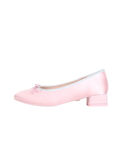 Satin Bow Low Block-Heel Ballet Pumps