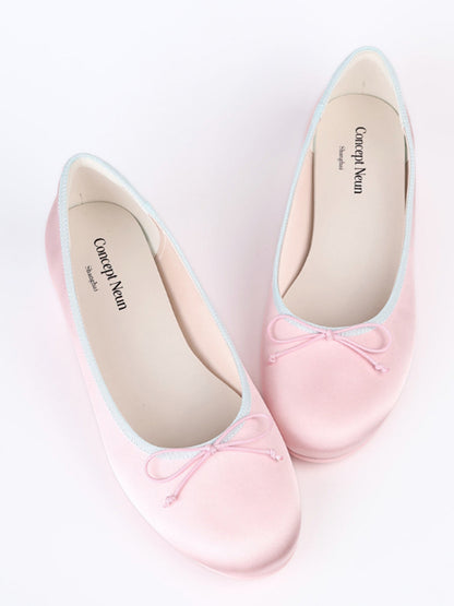 Satin Bow Low Block-Heel Ballet Pumps