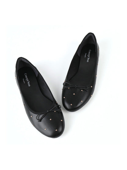 Studded Soft-Bow Ballet Flats