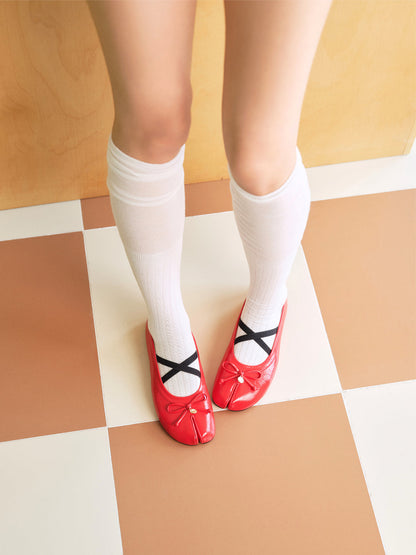 Glossy Split-Toe Strap Ballet Flats
