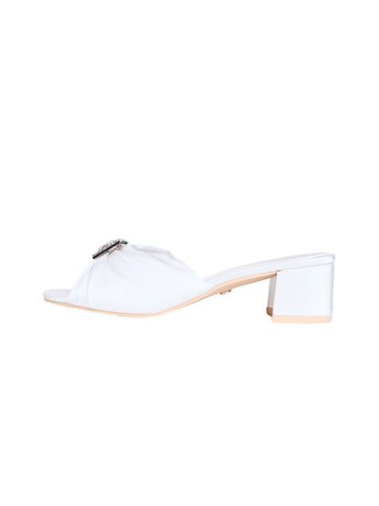 Pink Satin Crystal-Buckle Heel Slides