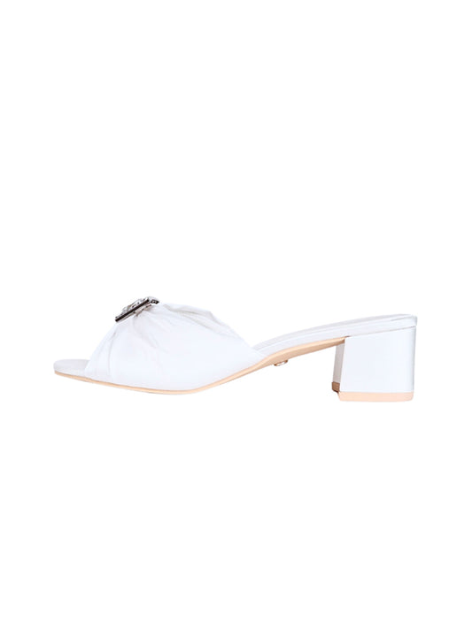 Pink Satin Crystal-Buckle Heel Slides