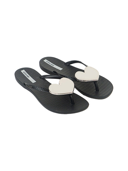 Heart-Plaque Minimal Thong Flip-Flops
