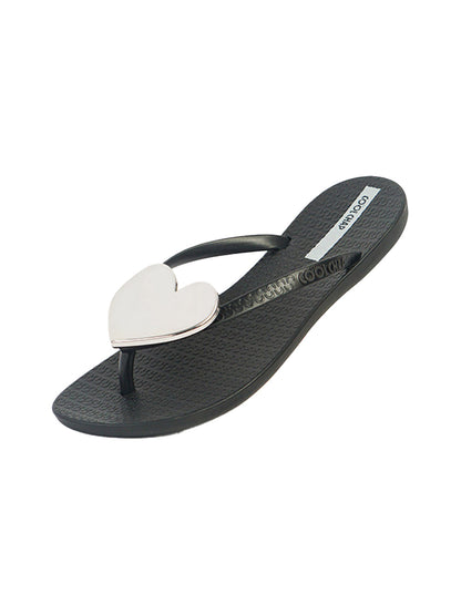 Heart-Plaque Minimal Thong Flip-Flops