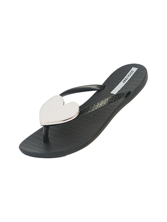 Heart-Plaque Minimal Thong Flip-Flops