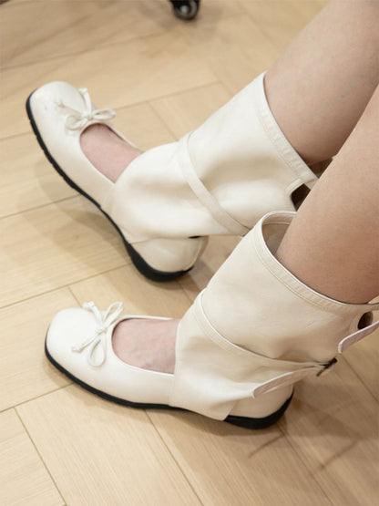 Perforated Leather Mid-Calf Lace-Up Boots