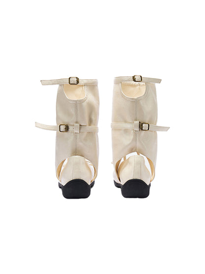 Perforated Leather Mid-Calf Lace-Up Boots