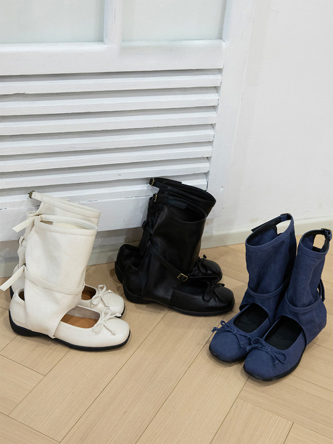 Perforated Leather Mid-Calf Lace-Up Boots