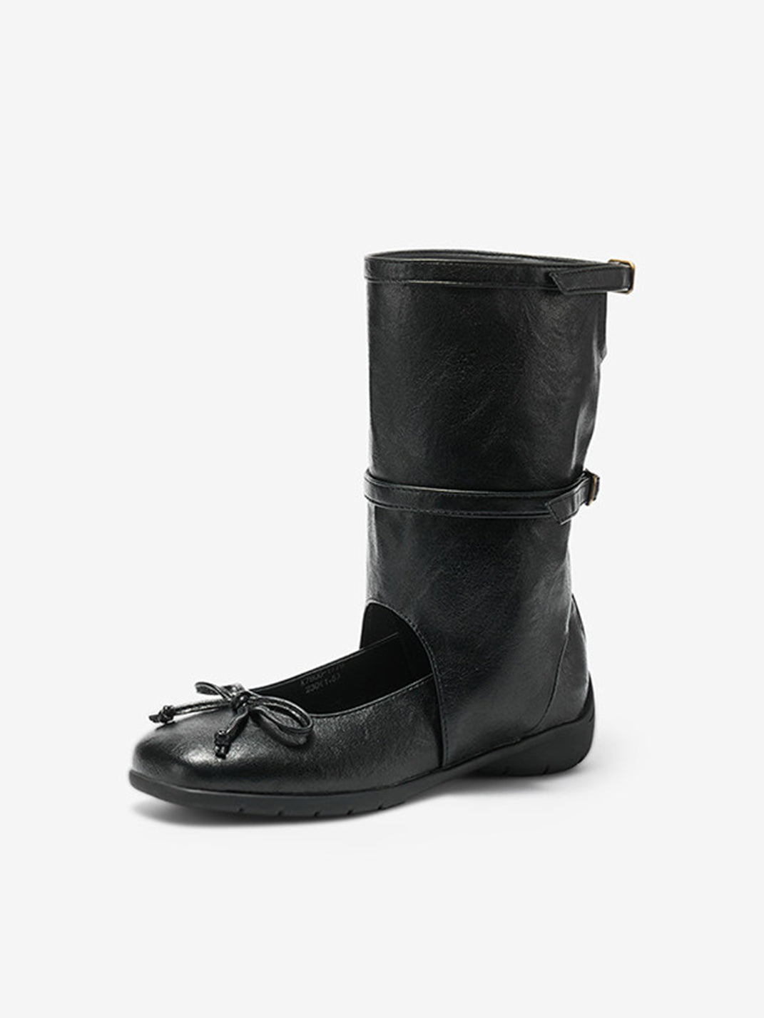 Perforated Leather Mid-Calf Lace-Up Boots