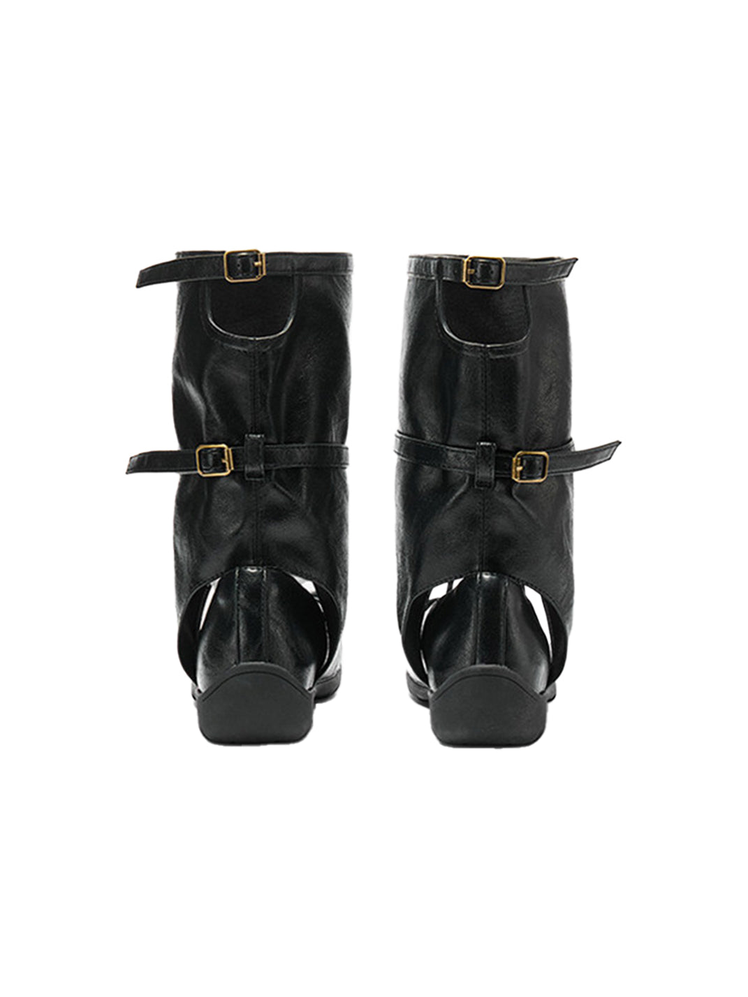 Perforated Leather Mid-Calf Lace-Up Boots