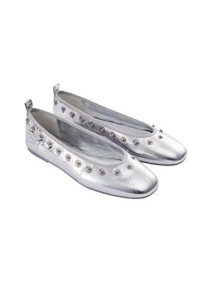 Studded Floral Square-Toe Flats