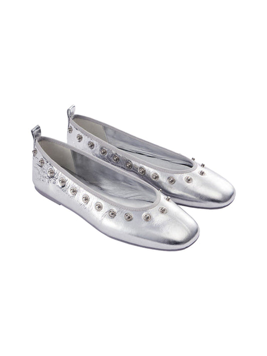 Studded Floral Square-Toe Flats