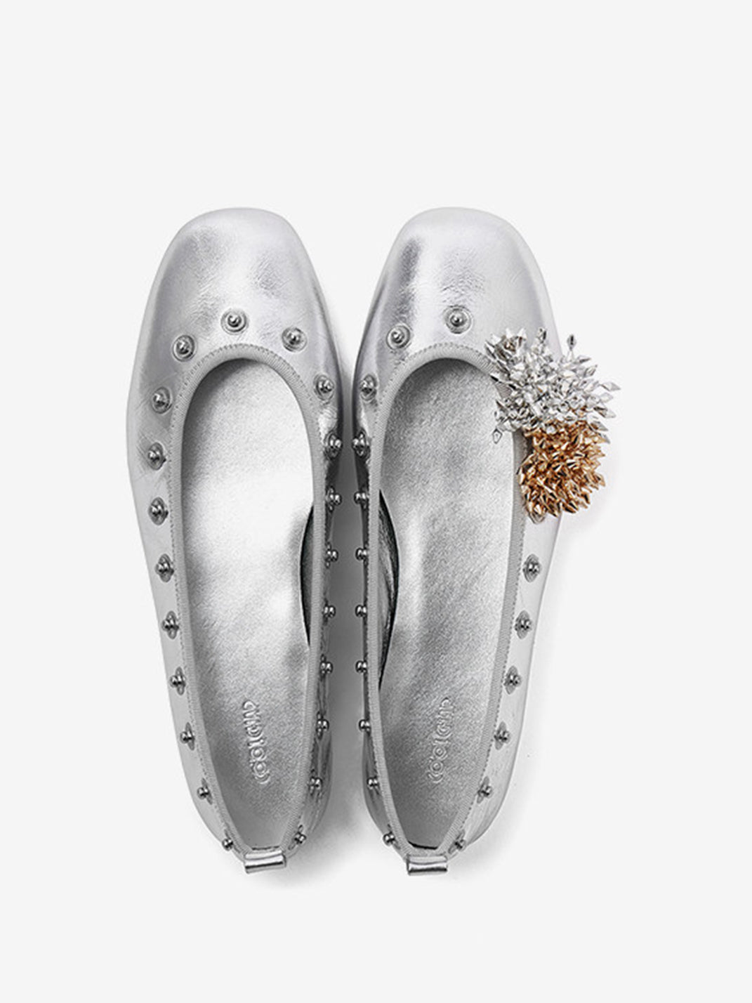 Studded Floral Square-Toe Flats