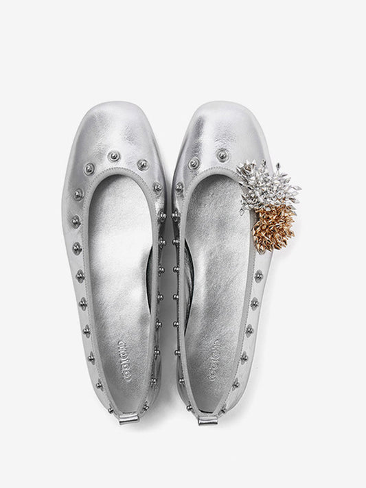 Studded Floral Square-Toe Flats