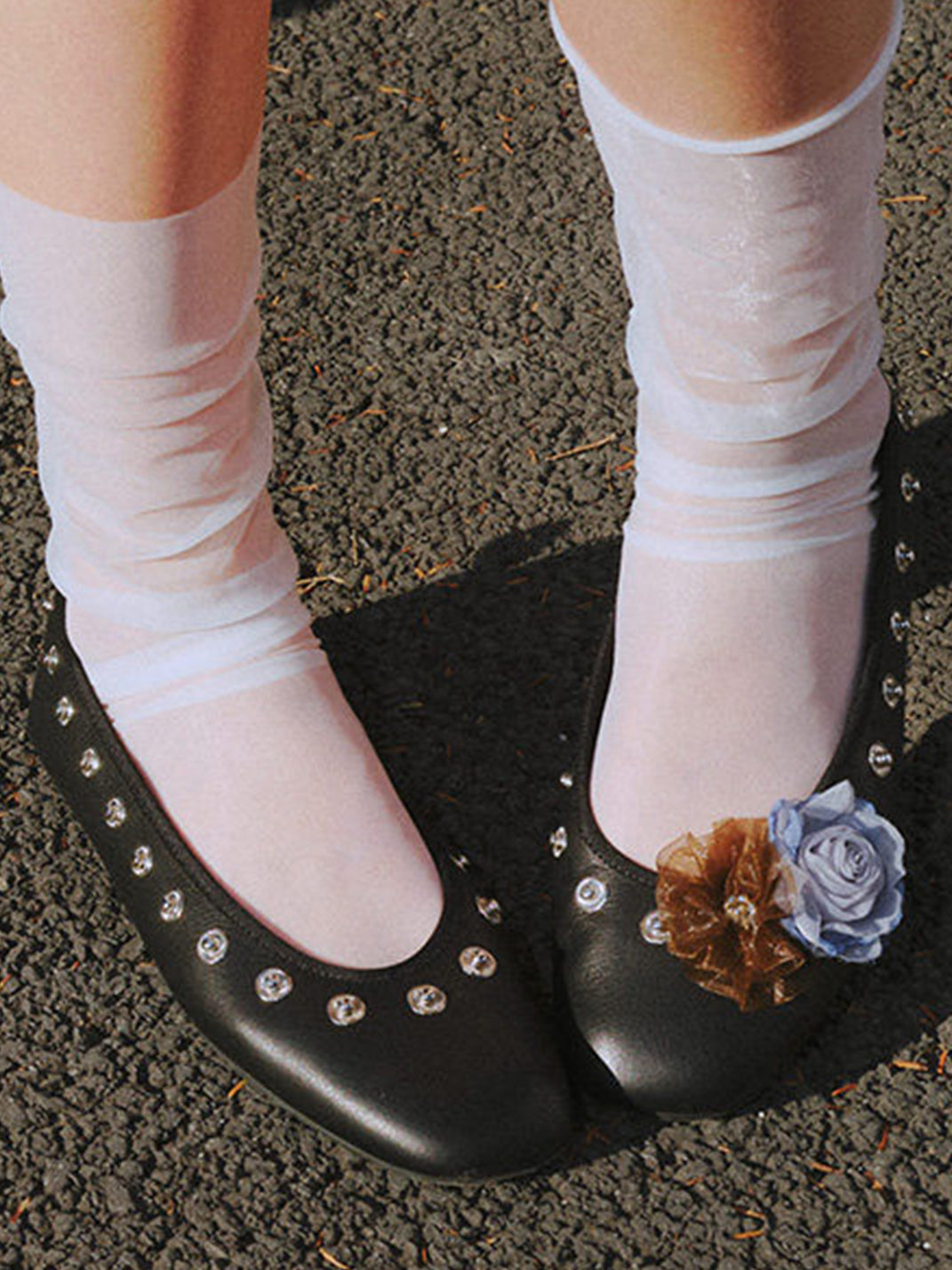 Studded Floral Square-Toe Flats