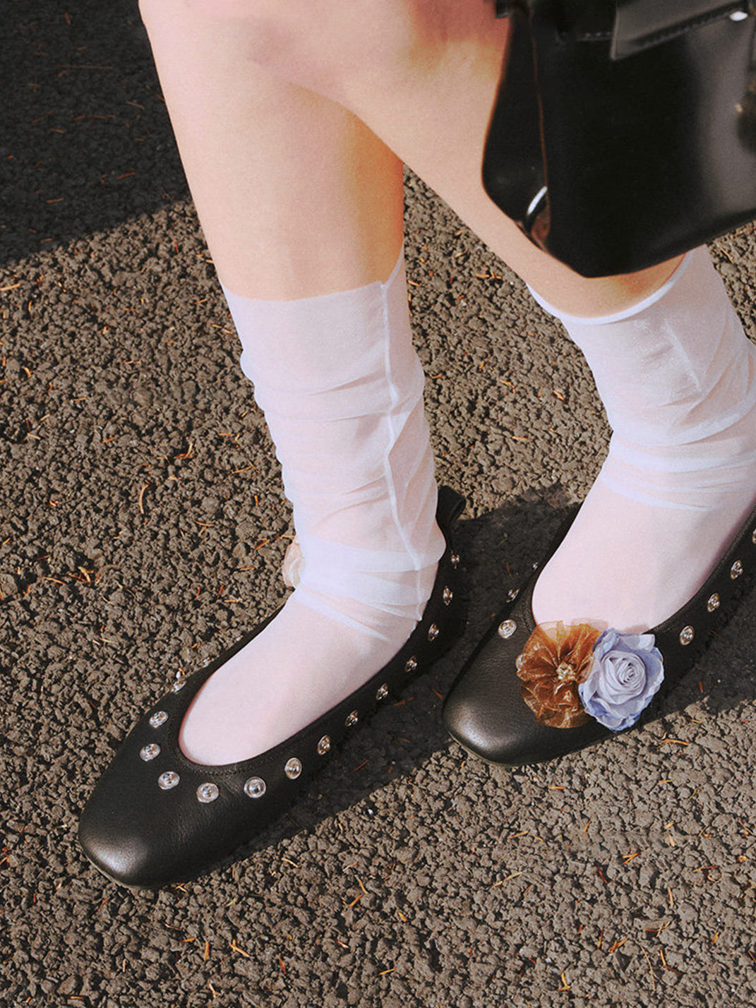 Studded Floral Square-Toe Flats