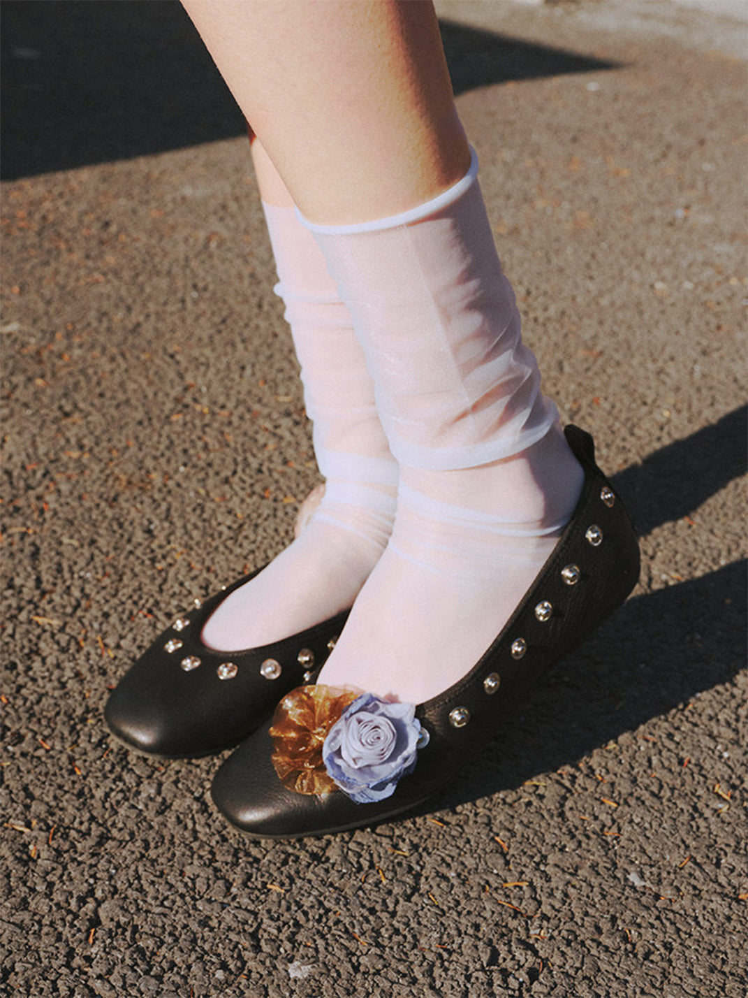 Studded Floral Square-Toe Flats