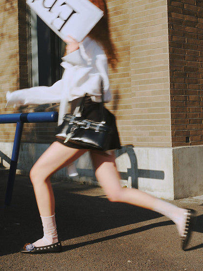 Studded Floral Square-Toe Flats
