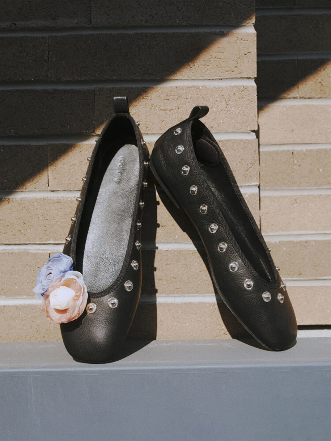 Studded Floral Square-Toe Flats