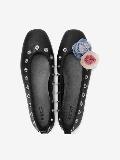 Studded Floral Square-Toe Flats