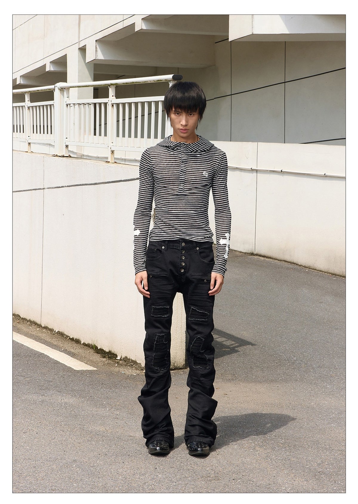 Striped Print Hoodie, Slim Fit, Long Sleeve