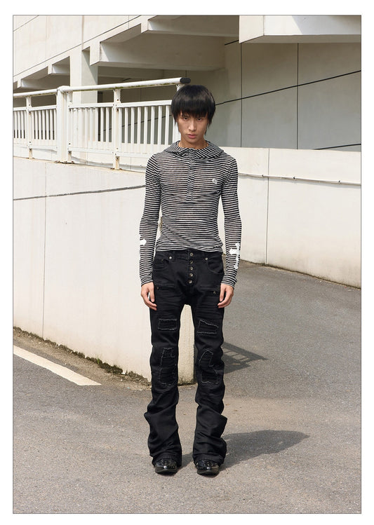 Striped Print Hoodie, Slim Fit, Long Sleeve
