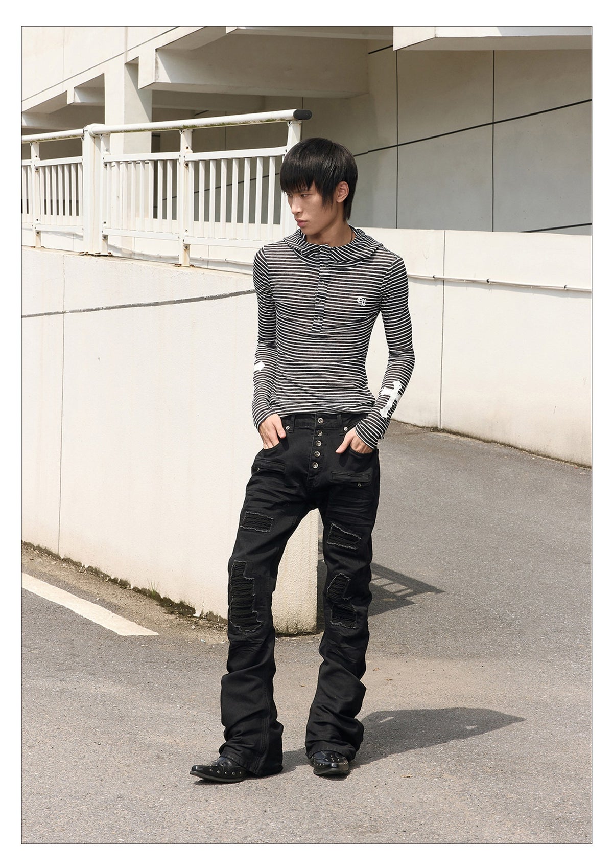Striped Print Hoodie, Slim Fit, Long Sleeve