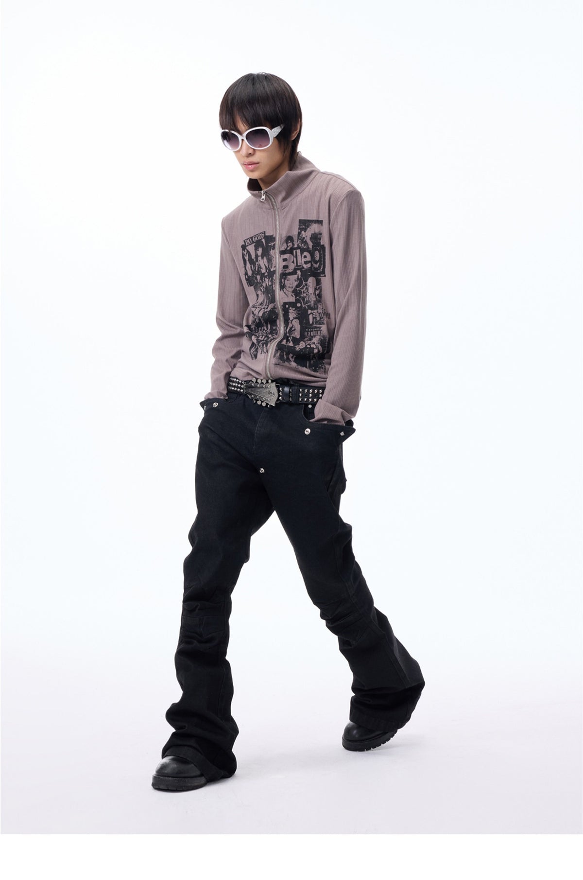 Slim-fit Zipper High-neck Cardigan
