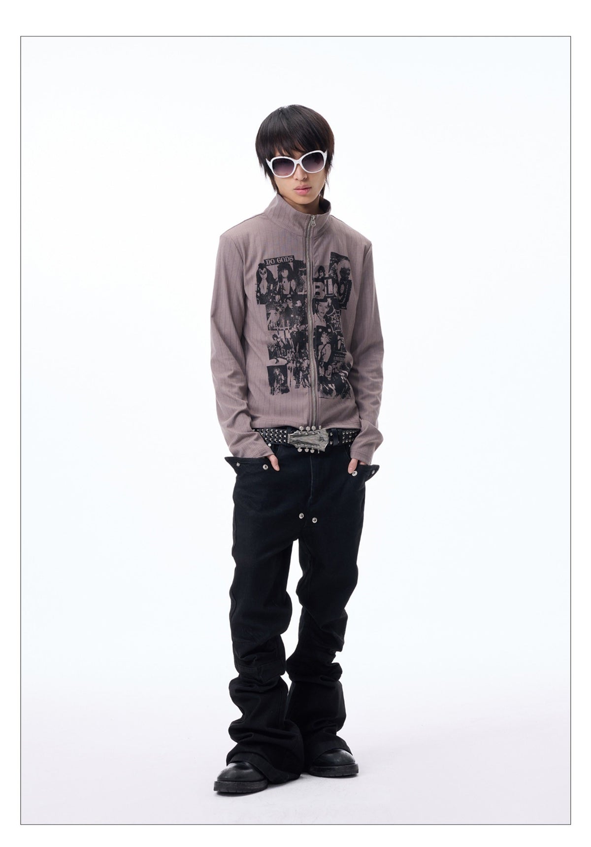 Slim-fit Zipper High-neck Cardigan