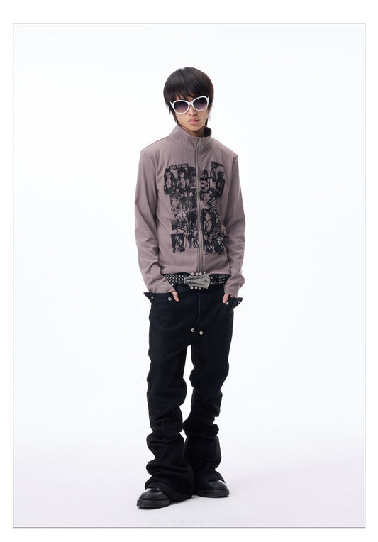Slim-fit Zipper High-neck Cardigan