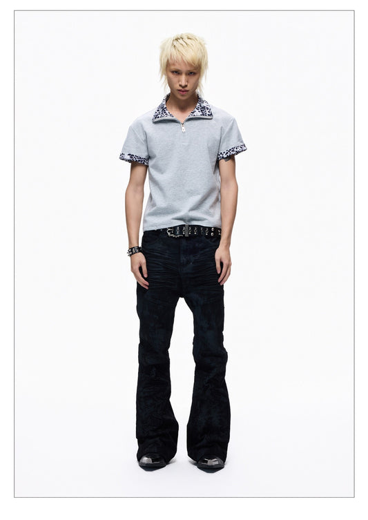 Two-piece Leopard Slim-fit Short-sleeve T-shirt