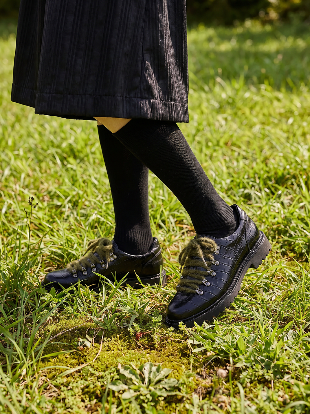 Croc-Embossed Leather Derby Shoes