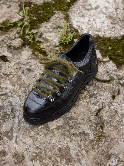 Croc-Embossed Leather Derby Shoes