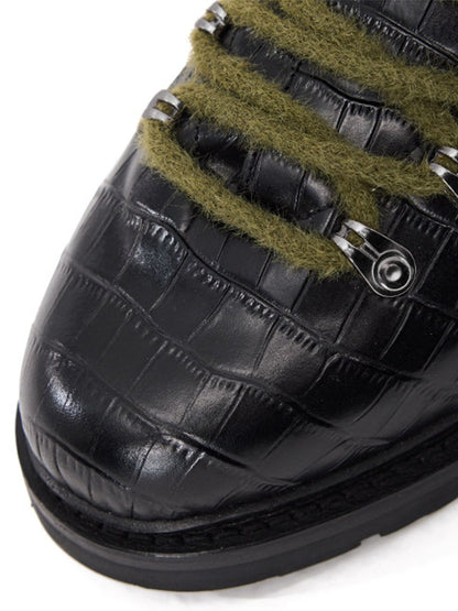 Croc-Embossed Leather Derby Shoes