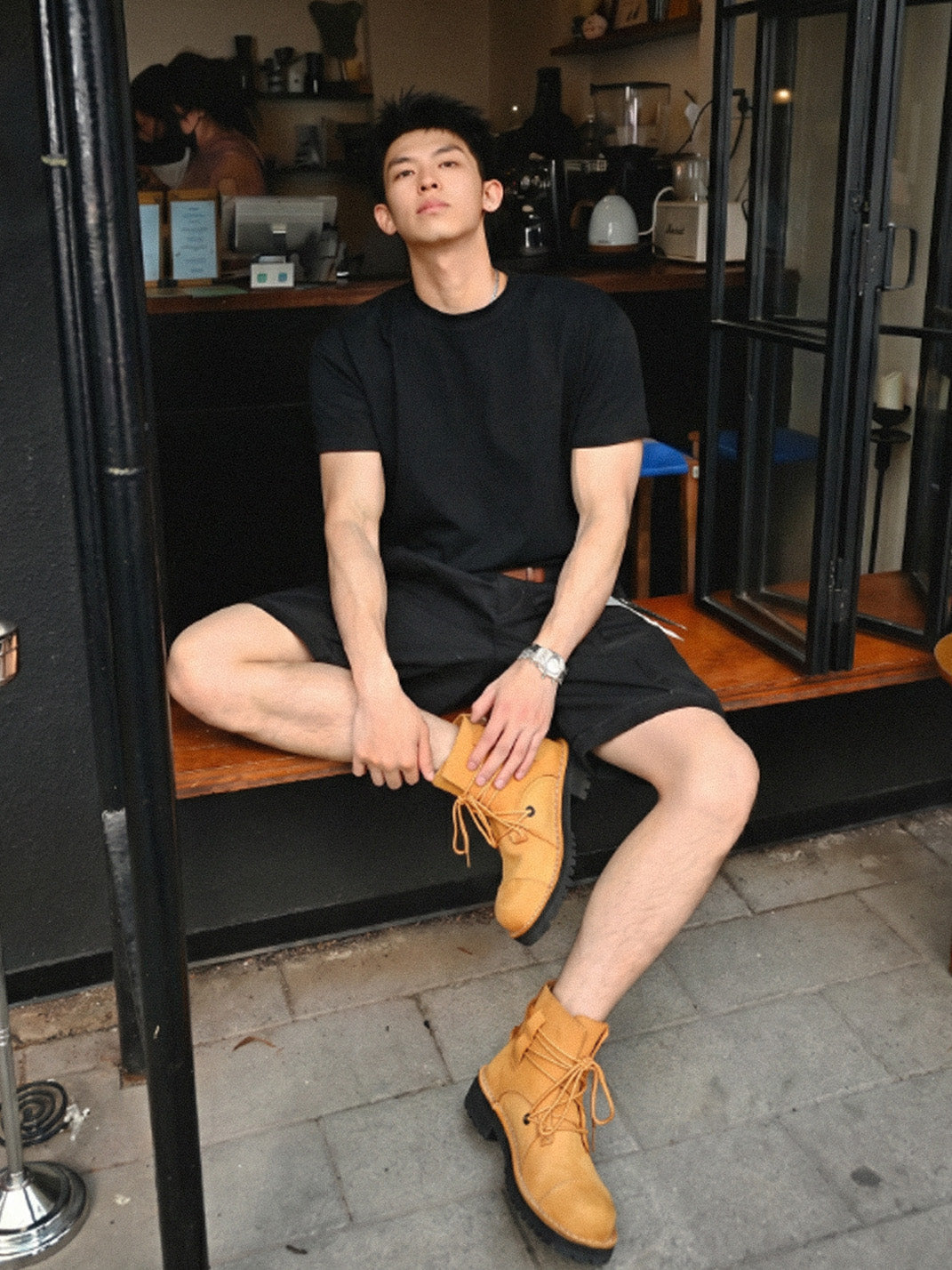 Two-Tone Leather Utility Ankle Boots