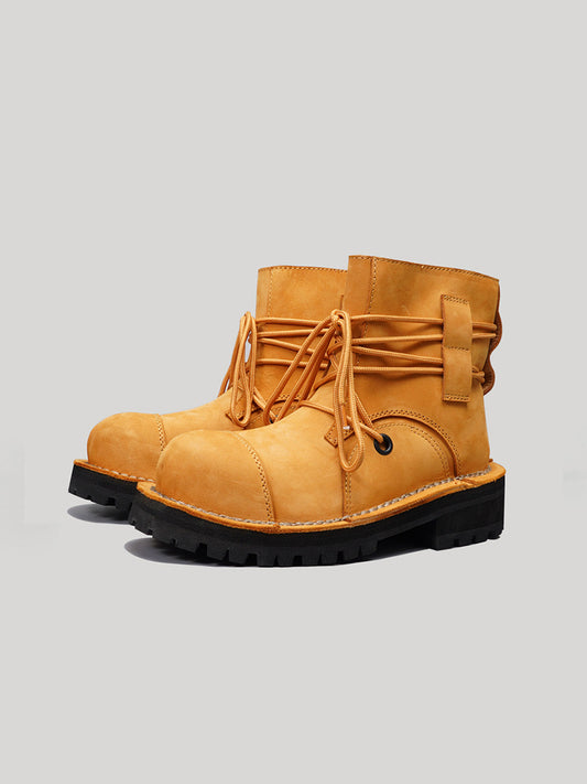 Two-Tone Leather Utility Ankle Boots