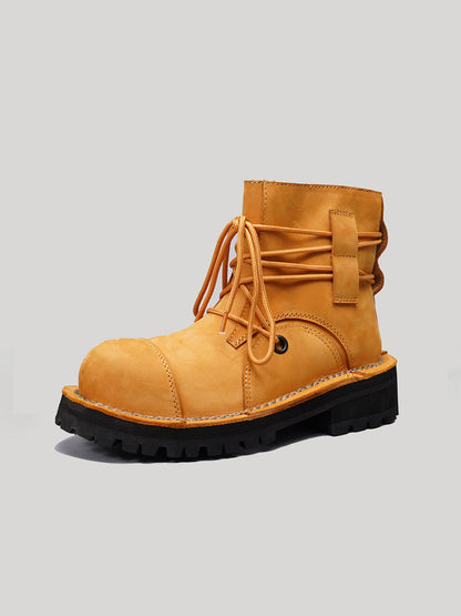 Two-Tone Leather Utility Ankle Boots