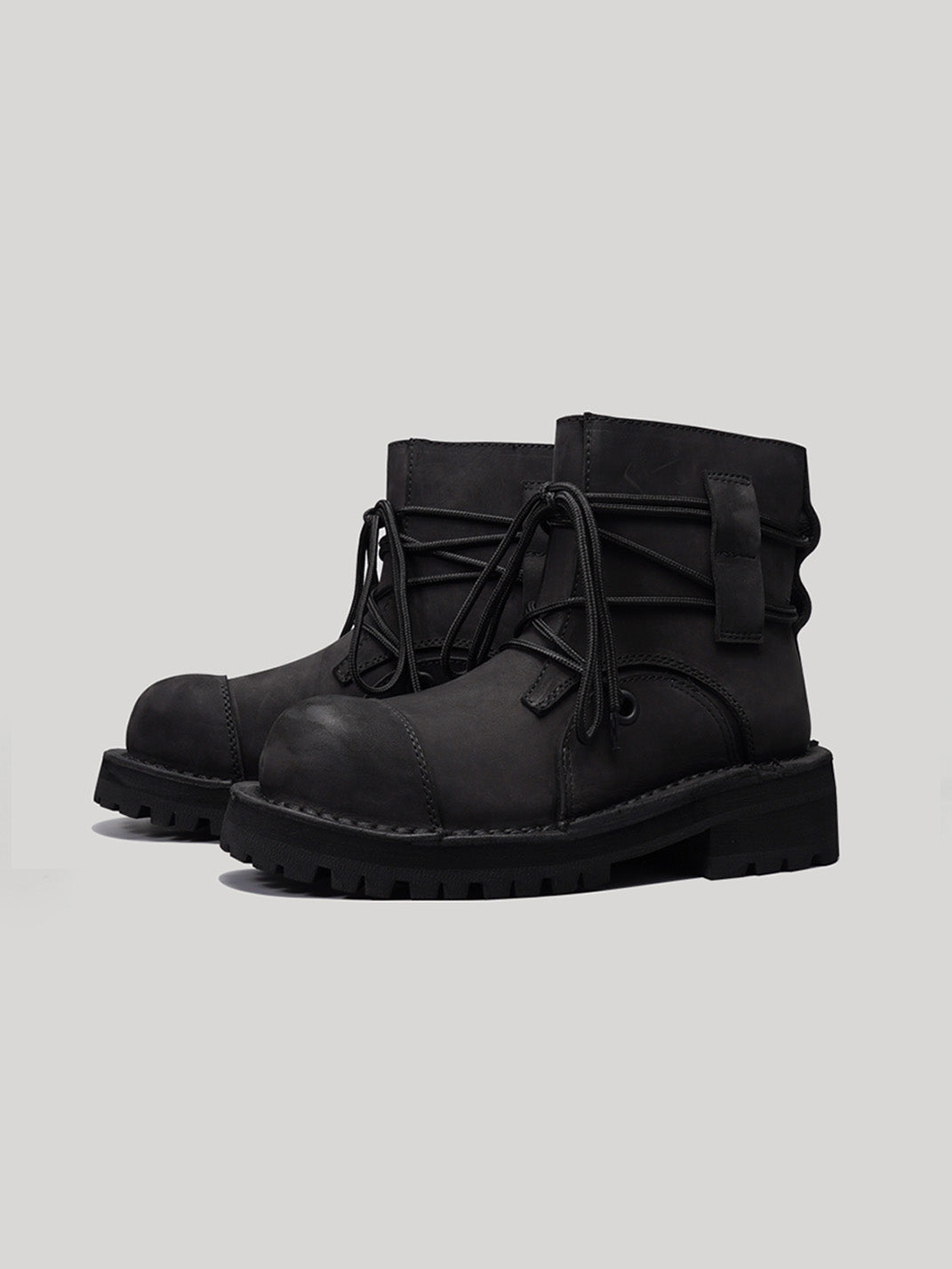 Two-Tone Leather Utility Ankle Boots