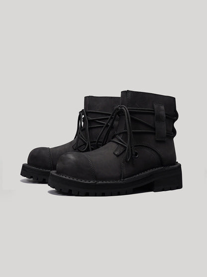 Two-Tone Leather Utility Ankle Boots