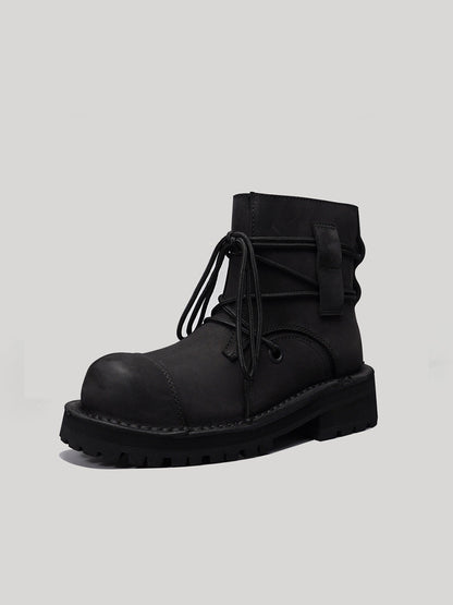 Two-Tone Leather Utility Ankle Boots