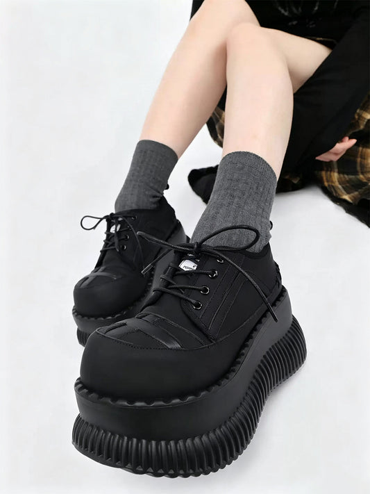 Cross-Toe Chunky Platform Lace-Up Shoes